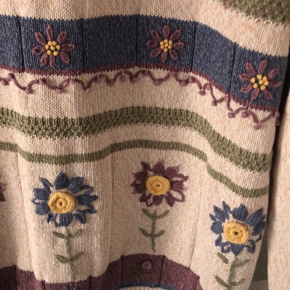 Vintage Embroidered Floral Alfred Dunner Sweater Cottagecore Ramie Cotton Blend - Picture 7 of 14